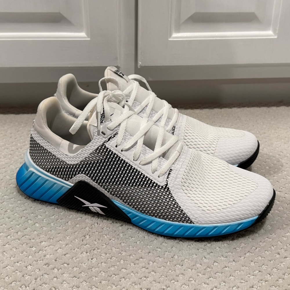 Reebok White and Blue Mesh Sneakers
